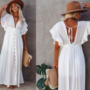 Slubbed fabric Sexy Deep V Neck
